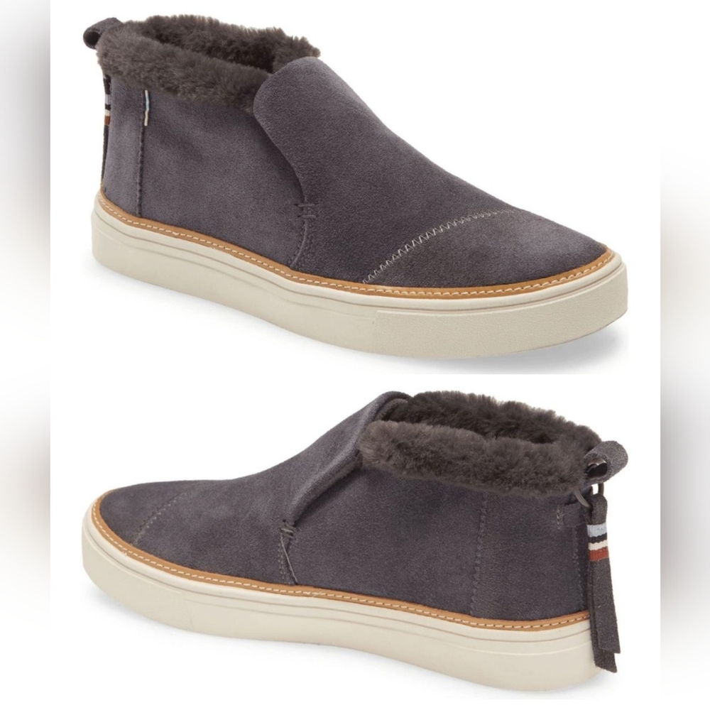 Toms Suede Slip On Platform Sneaker Chukka Bootie Fur Trimmed Paxton Gray size 7
